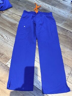 FIGS Royal Blue Scrub Pants with Orange Drawstring Accent